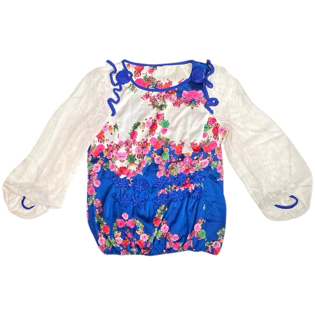 Baju Atasan Blouse Wanita Lengan Balon Motif Bunga