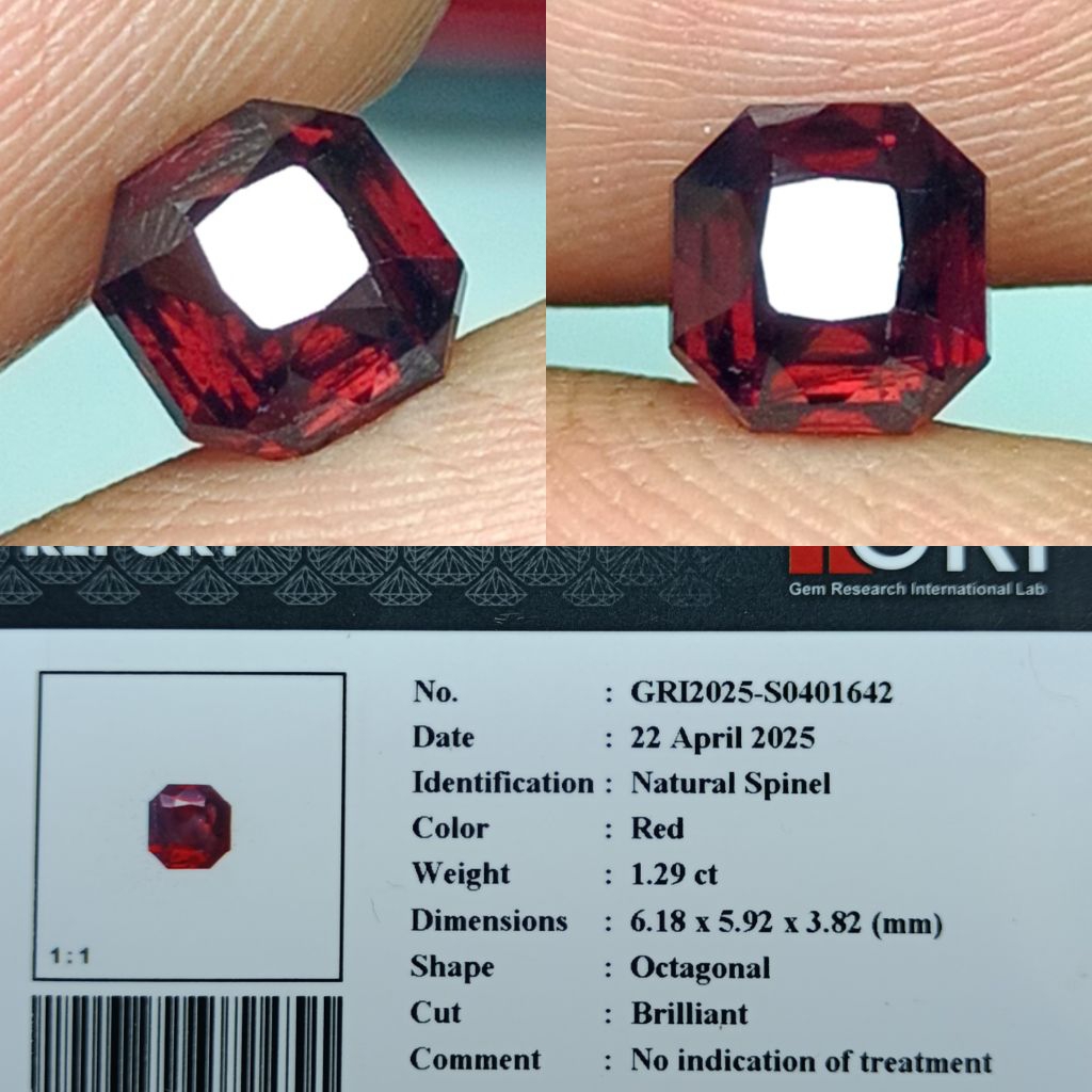 NATURAL RED SPINEL OCTAGONAL NO TREATED GRI MEMO LAB