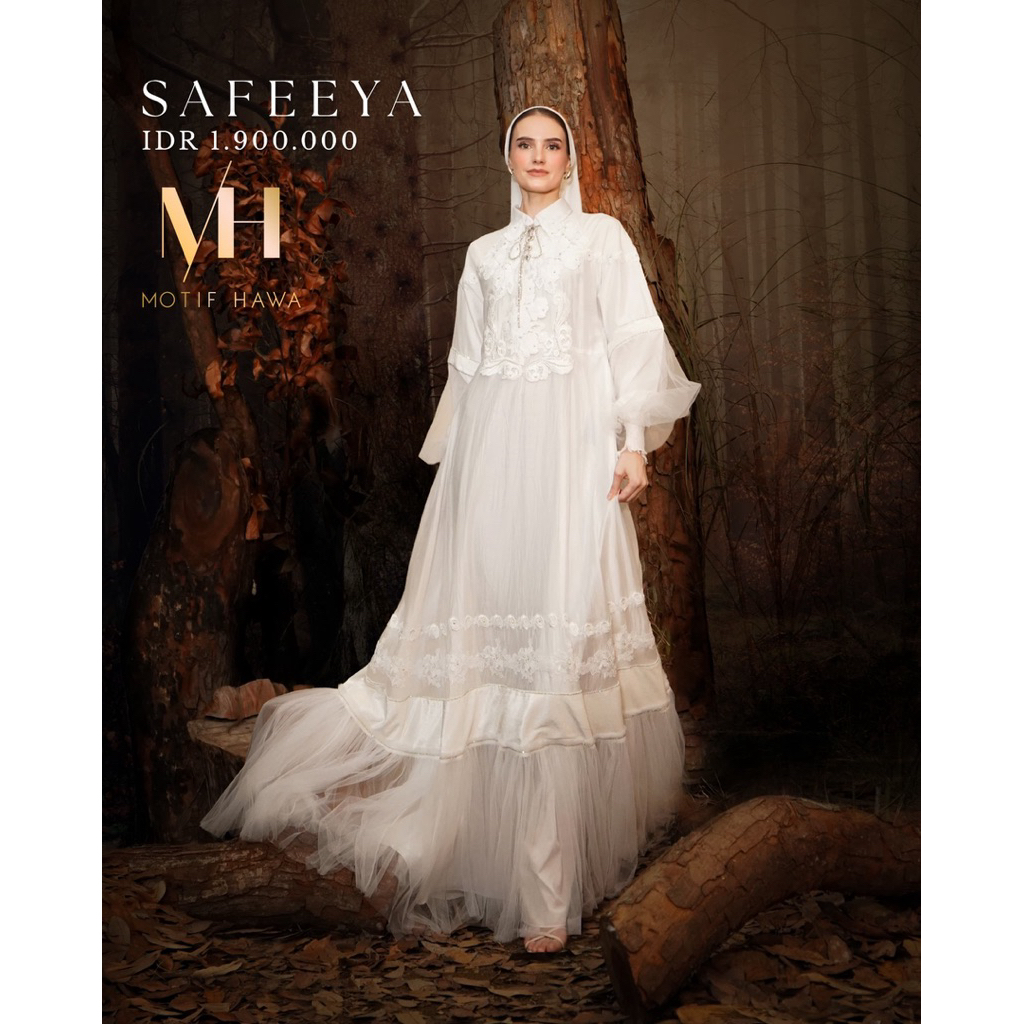 SAFEEYA DRESS BY MOTIF HAWA /DRESS HIJAB WARNA PUTIH /GAMIS MUSLIMAH PUTIH MEWAH PREMIUM ORIGINAL BY