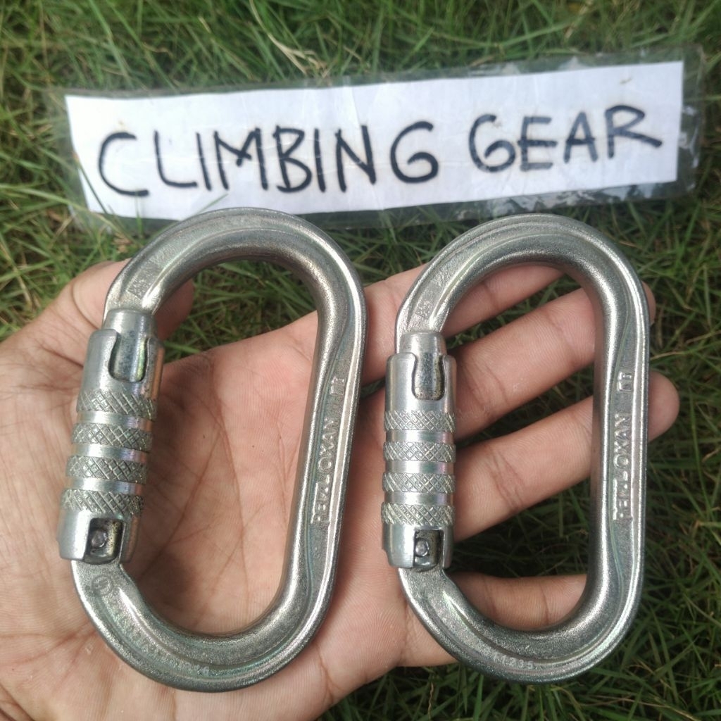 CARABINER PETZL OXAN TRIACTLOCK TRIACT LOCK AUTOLOCK KARABINER OVAL BAJA STEEL AUTOLOCK SECOND HAND 