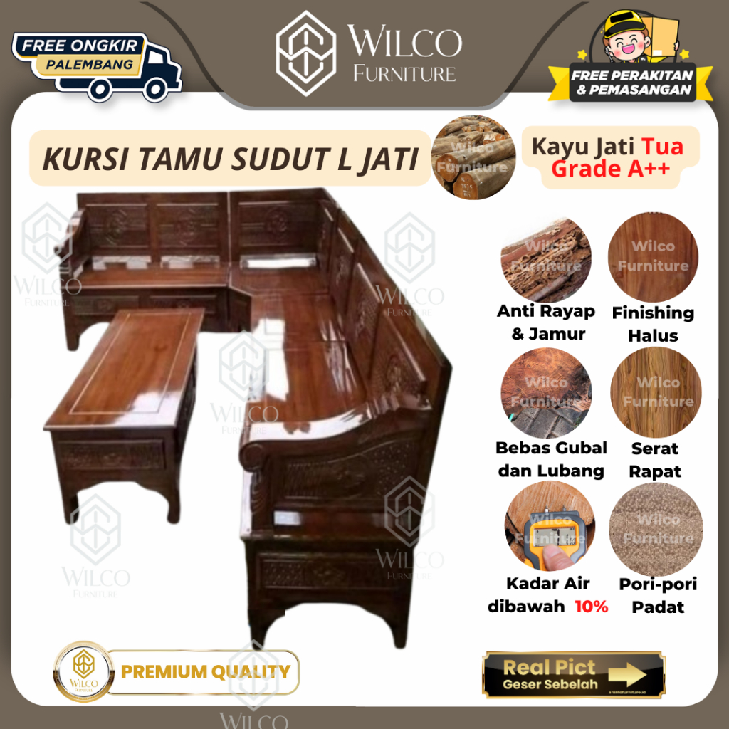 Kursi Tamu L Sudut Jati JATIRA Minimalis Gelung Ukir Clasik / Sofa L Jati Minimalis Ukir Jepara /Sof