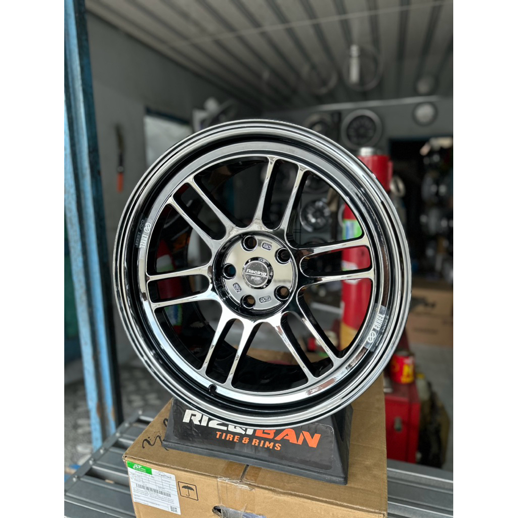 paket velg rpf / rpt r18 black chrome pcd 5x114  + ban 235 50 r18 dunlop direzza kondisi baru