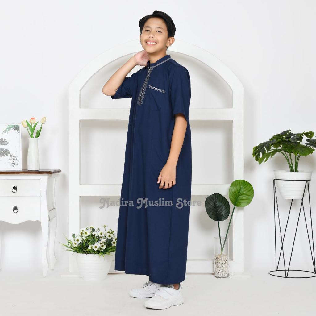 NADIRA - Jubah Anak Klasik Bordir Modern Gamis Anak Model Kerah Lengan Pendek
