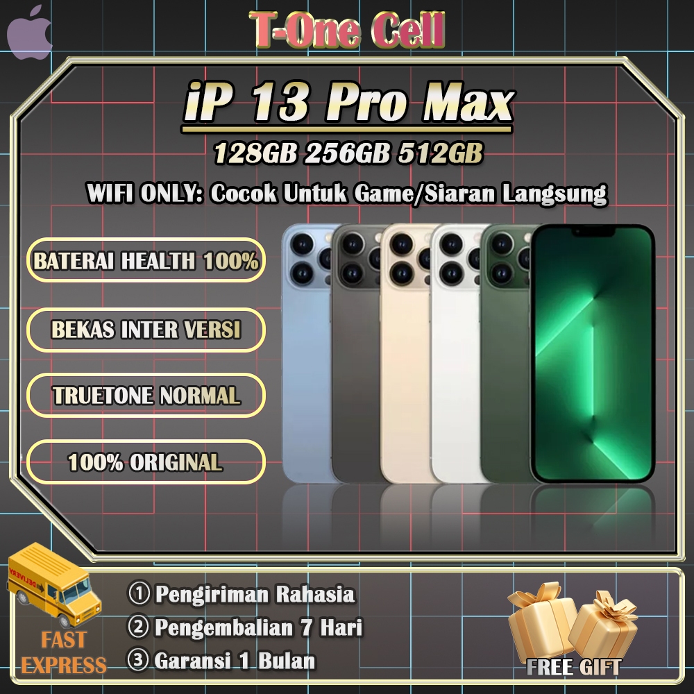 iPhone 13 ProMax SECOND BEKAS 100% ORI 128/256/512GB INTER, Cocok untuk penggemar game, Stok Terbata