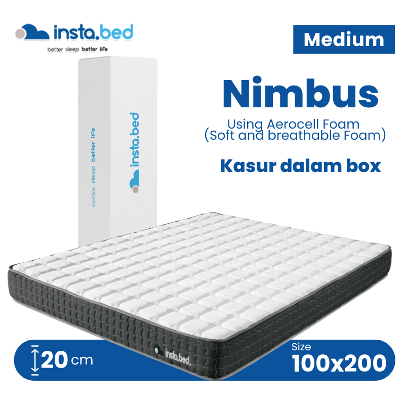 INSTABED Kasur Busa in box Free Bantal Nimbus Original Mattress Tebal 20 cm | 100x200 | Insta Bed Ka