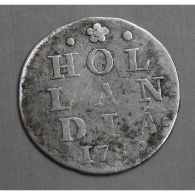 BL416 koin 2 stuiver 1788 dari probinsi Hollandia, koin perak era VOC