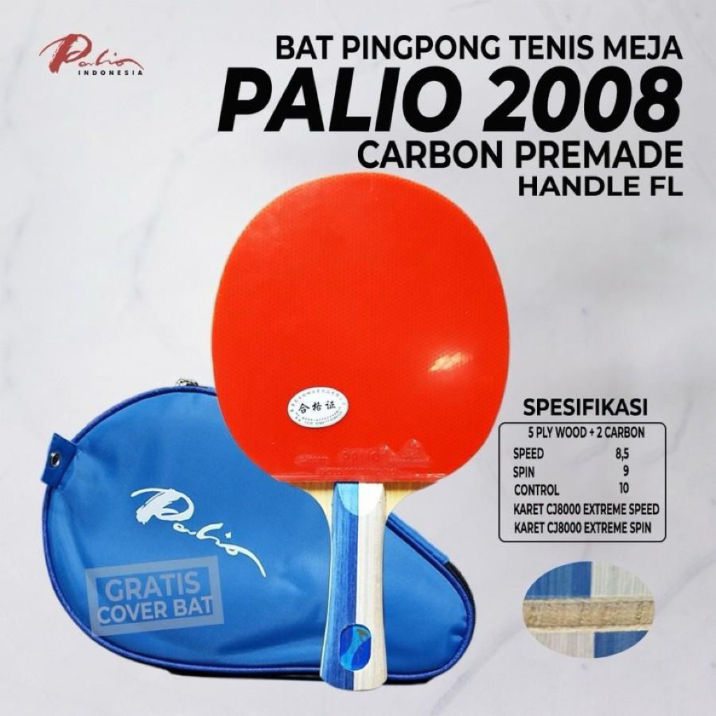 Bet Pingpong Tenis Meja PALIO 2008 CARBON PREMADE FL Original