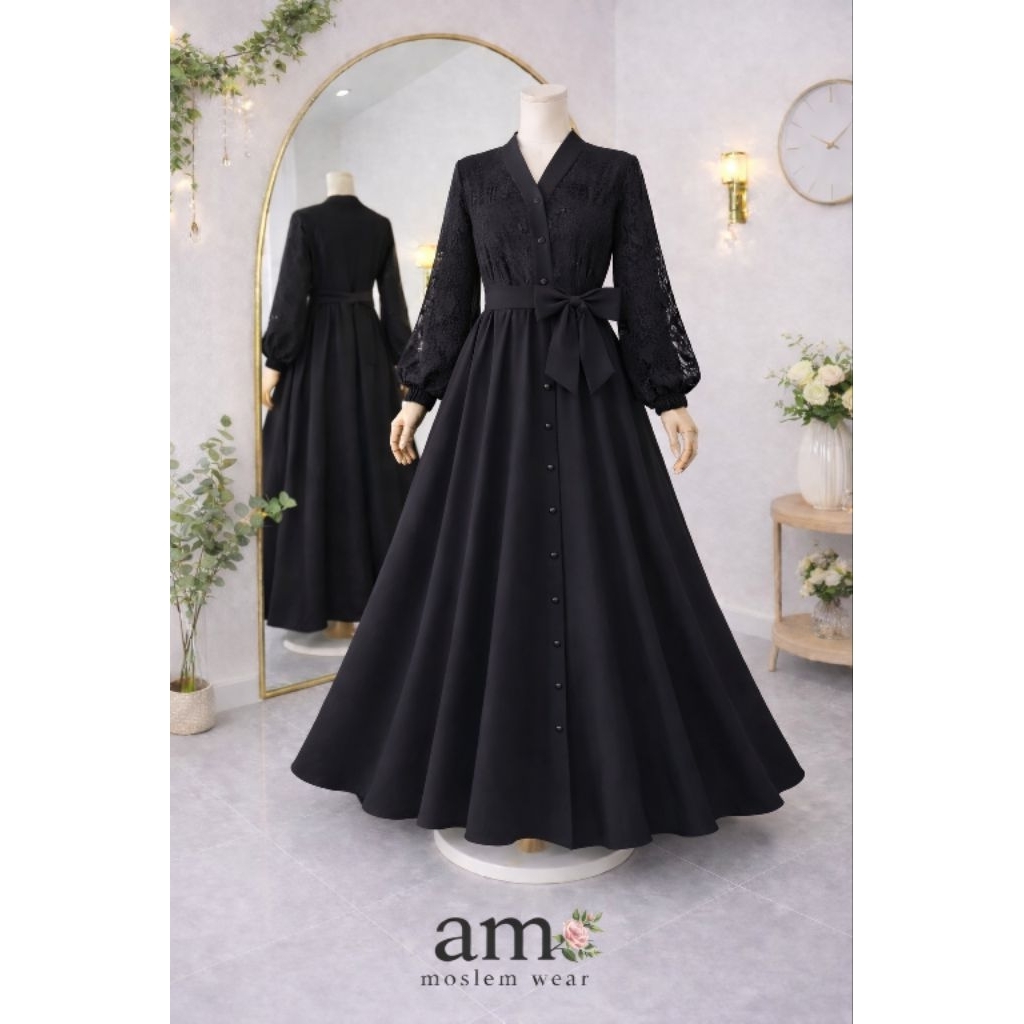 AmW Gamis Syar'i Akhwat Set Gamis Safar dan Cadar Tali kombi brukat  DewasaS M L XL dan jumbo XXL