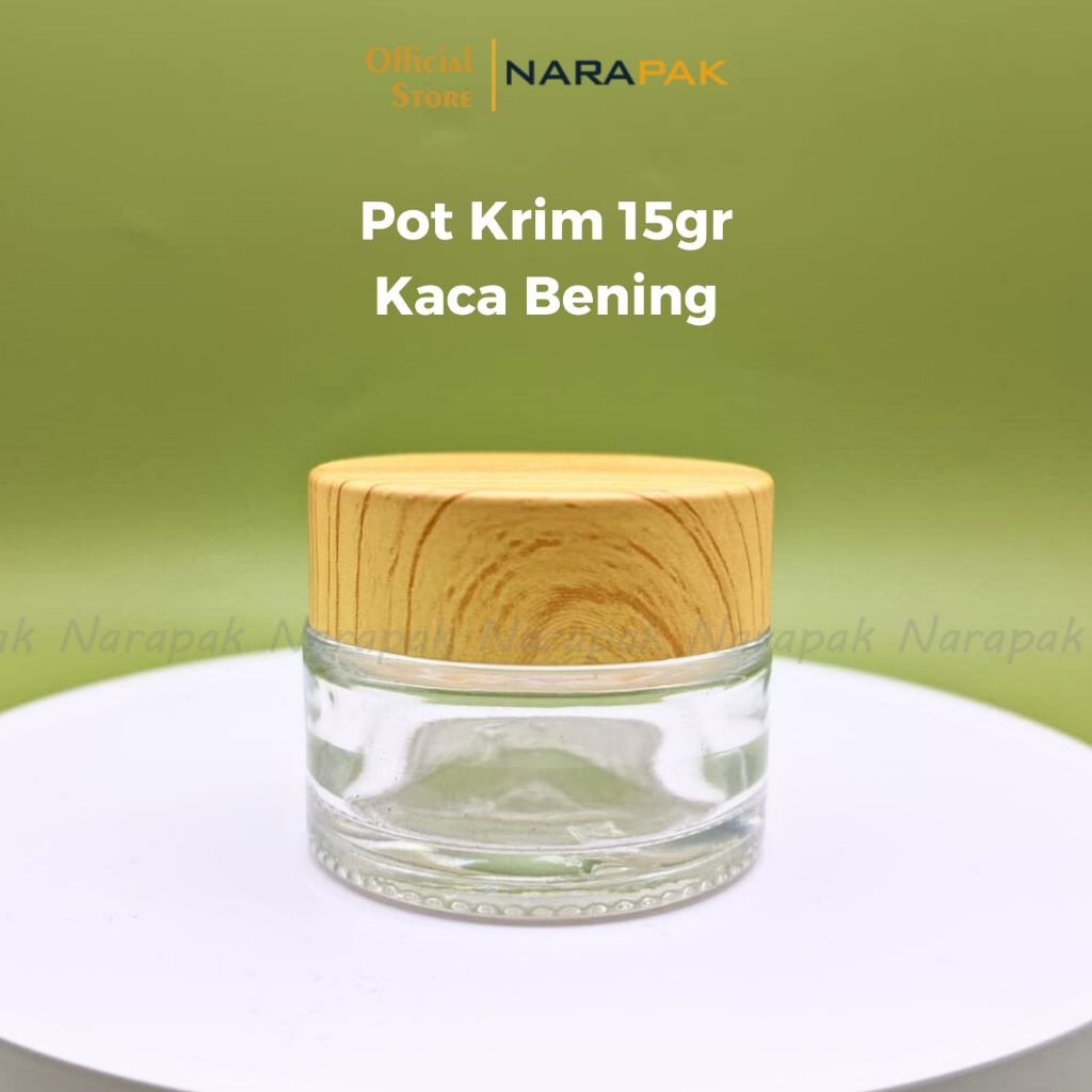 Pot Krim Kosmetik 15gr Kaca Bening Clear Tutup Kayu Tempat Cream Wajah Skincare PB15