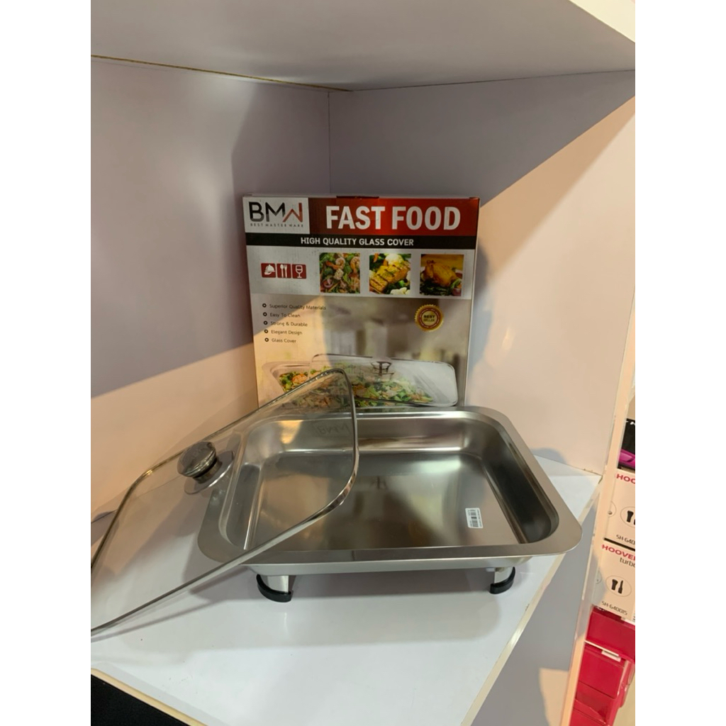 BMW Fast Food / Tempat Saji Stainless / Chafing Dish Tutup Kaca Premium