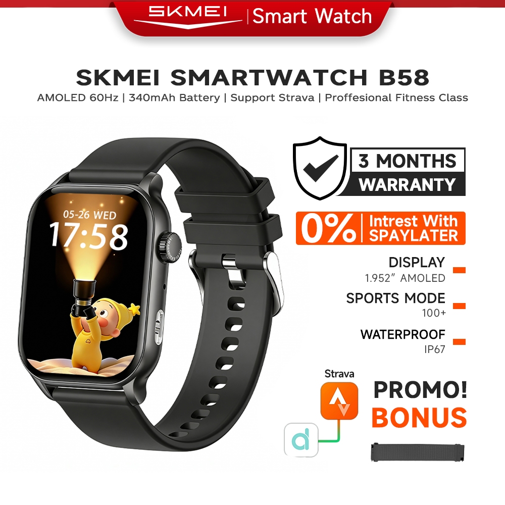 SKMEI B58 B58 Smartwatch 1.95inci Amoled Touchscreen support strava Jam Tangan Pria IP67 Waterproof 