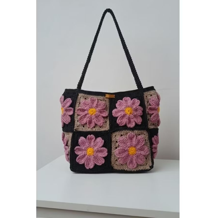 Tote Bag Rajut Bunga- Tote Bag Rajut Handmade- Tas rajut Handmade