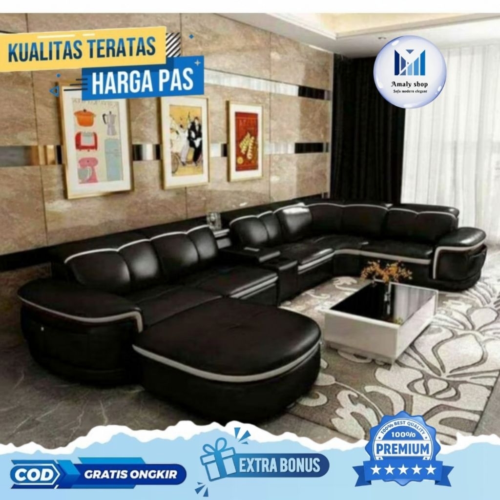 Sofa U Full Kulit Kualitas Premium Model Sofa Terbaru Super Mewah Elegant Kursi Ruang Tamu Idaman Ke