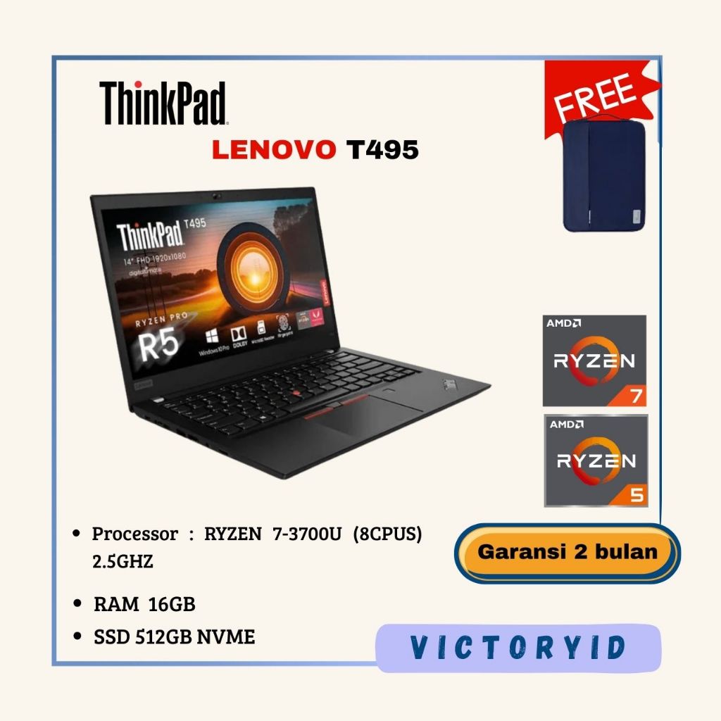 THINKPAD LENOVO T495 RYZEN 7-3700U RAM 16GB SSD 512GB