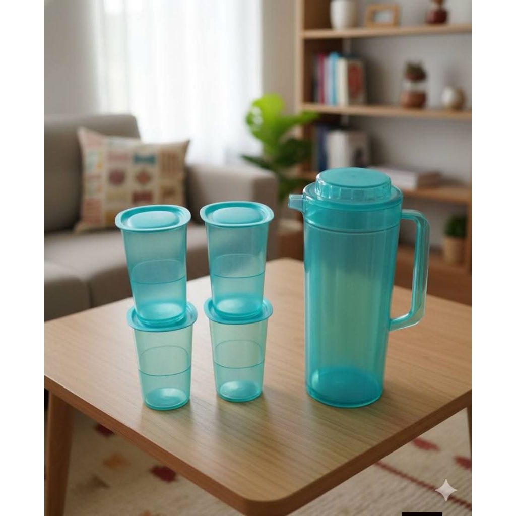 TUPPERWARE WATER COLOR PITCHER 2L + GELAS 4 Pcs