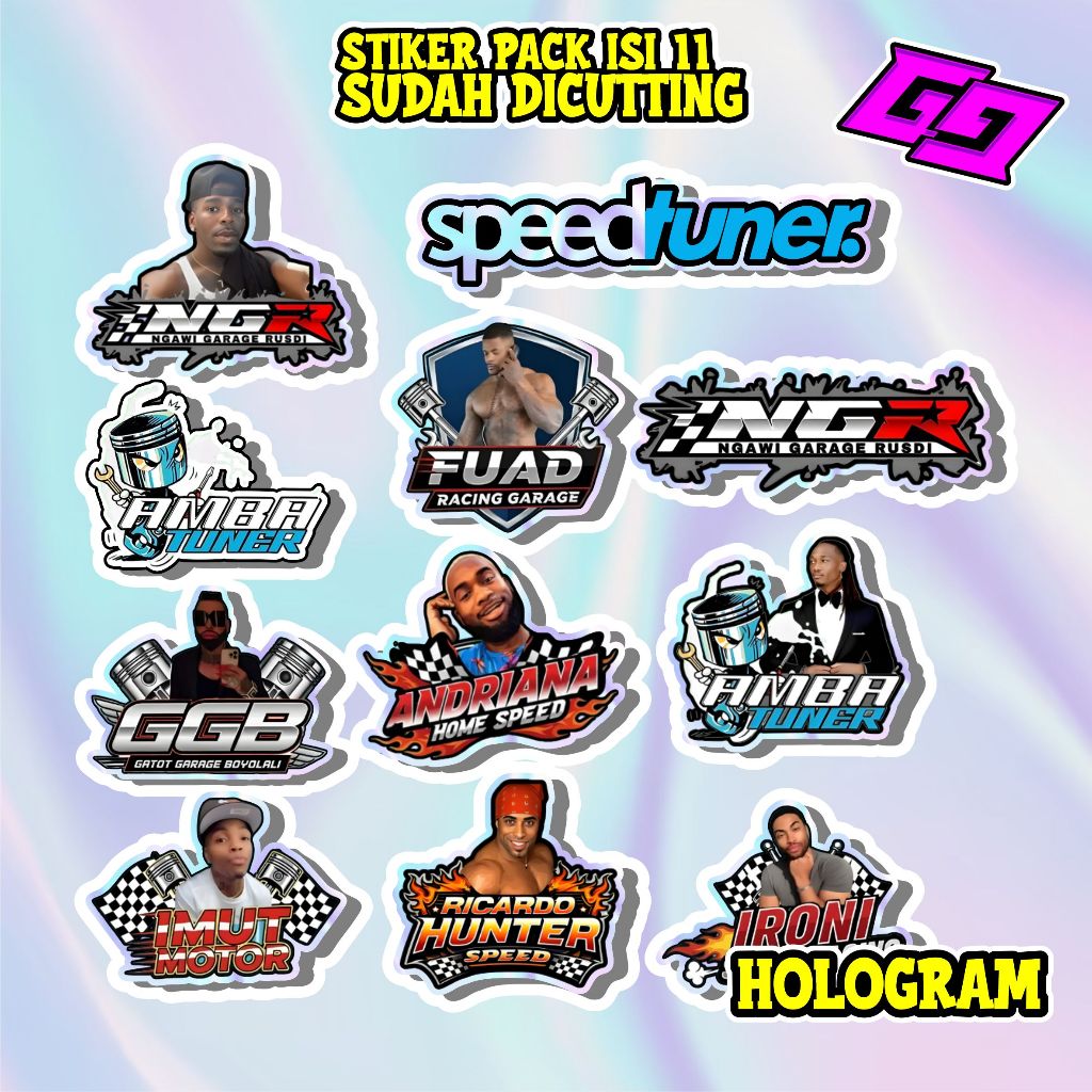 STIKER PACK ISI 11 HOLOGRAM NGR NGAWI GARAGE RUSDI AMBA TUNER IRONI SPEED RACING  STIKER PACK TUNER 