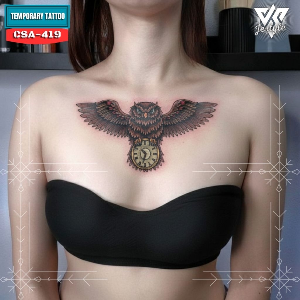 [CSA][HB-419] Tato Temporer Tato Sementara Dada Punggung pria dan wanita burung hantu