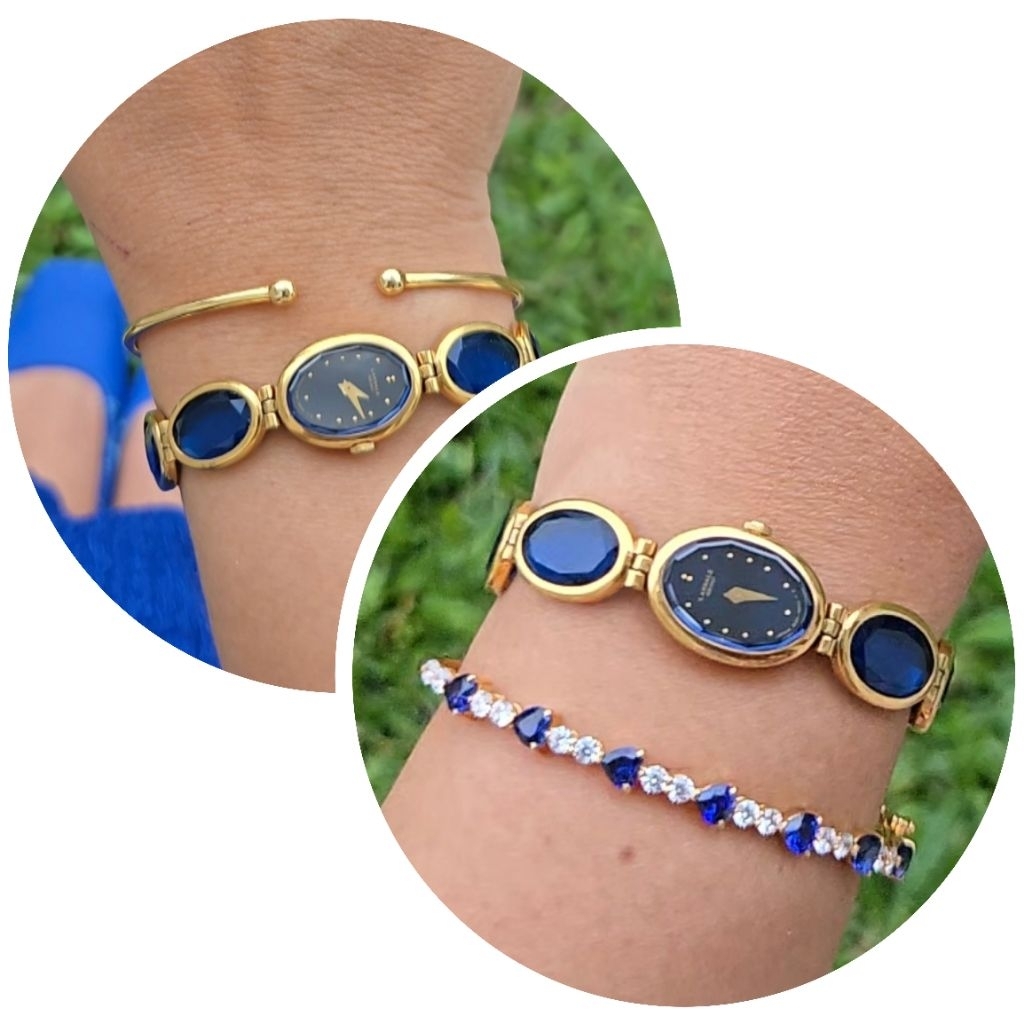 Seiko 1E20 - 3A60 Lassale Gold Plated Quartz Vintage Ladies Watch with Blue Dial and Blue Sapphire O