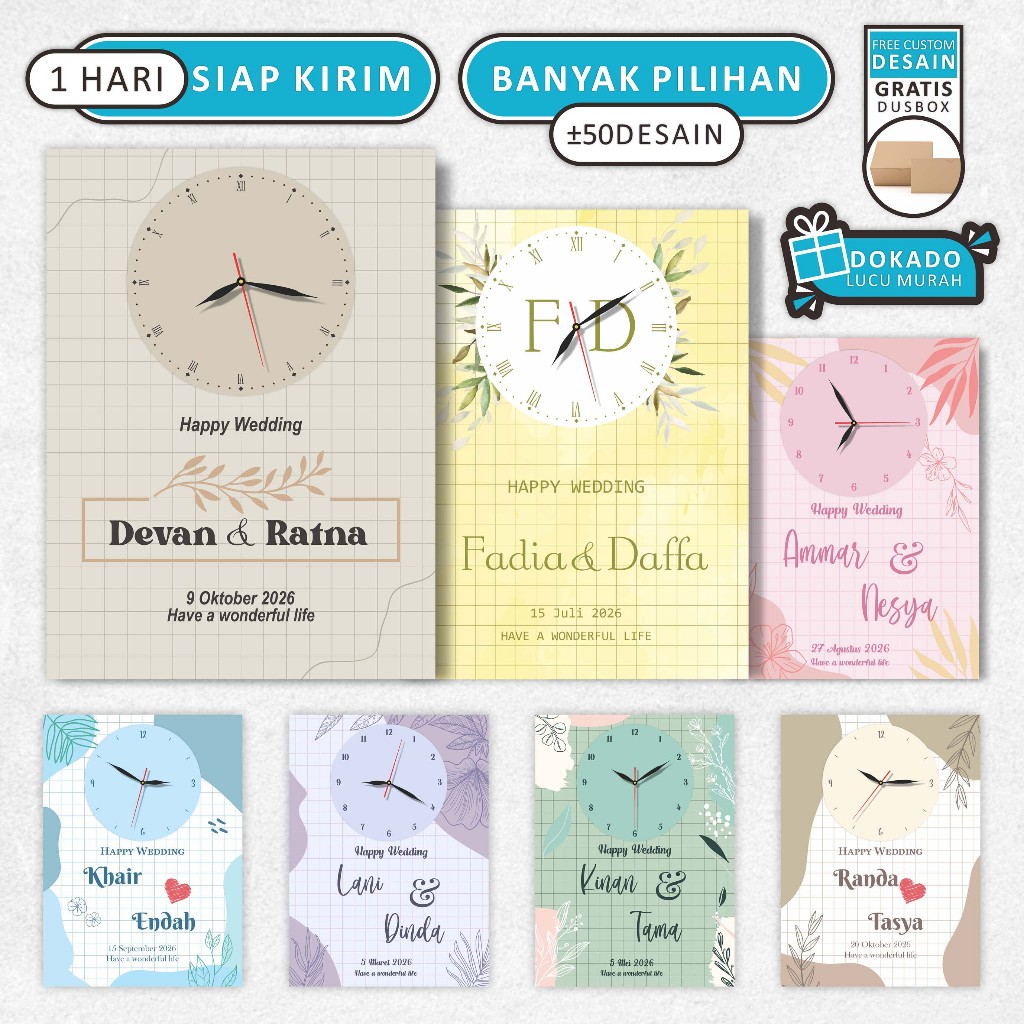 KADO WEDDING ANNIVERSARY PASUTRI | JAM MEJA CUSTOM NAMA UCAPAN | HANTARAN PERNIKAHAN UNTUK KERABAT
