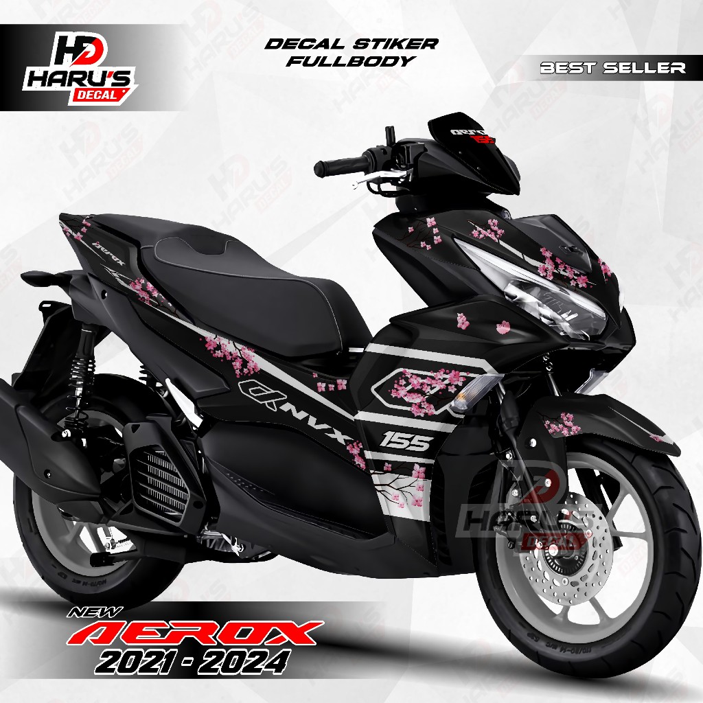 Stiker Decal Motor New Aerox 155 2021 Connected Motif Sakura_01 | Decal Sticker Aerox 155 2021
