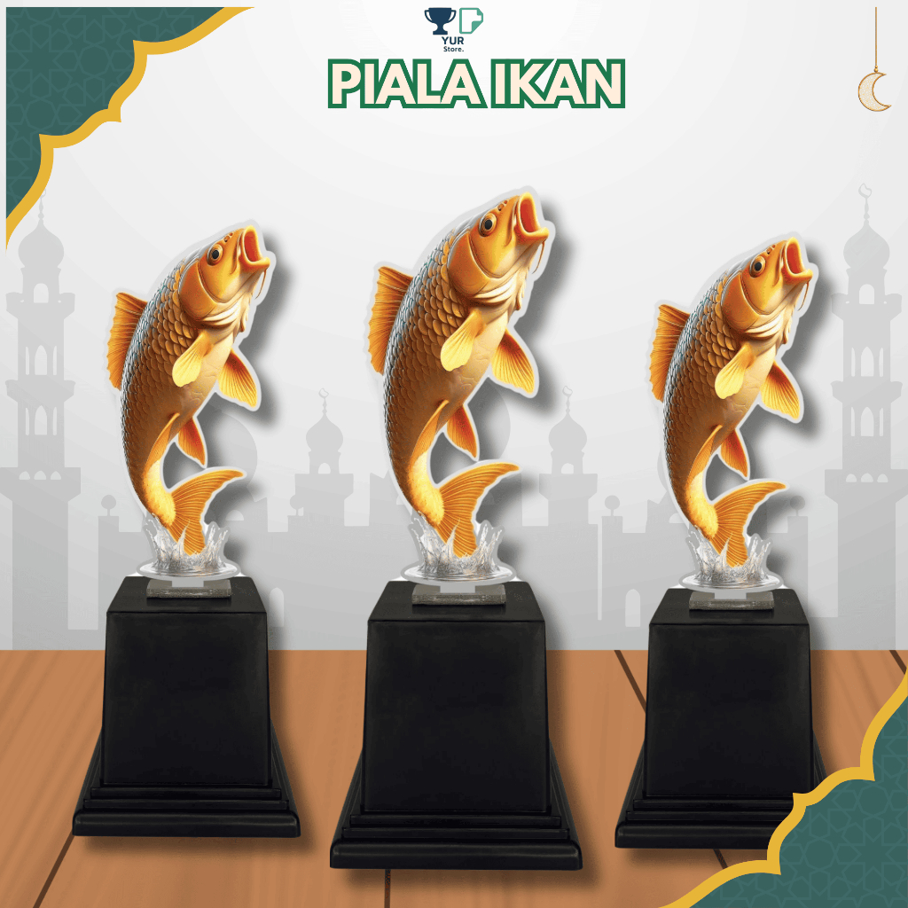 Piala Mancing Akrilik Motif Ikan Mas Hadiah Lomba Mancing omba Ikan hias