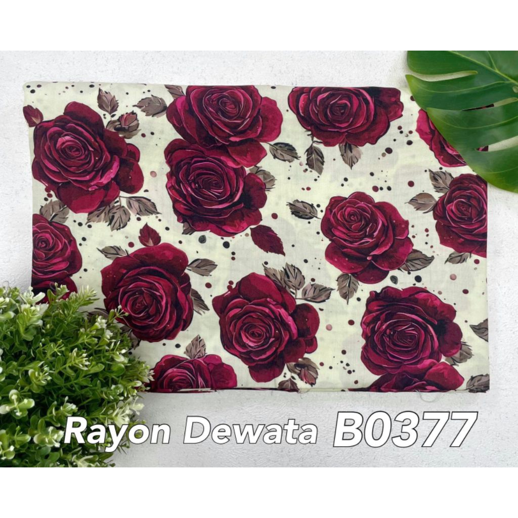 Kain Rayon Super Dewata B0377 per 0,5m Bahan Kain Super Premium Motif Bunga Mawar Merah