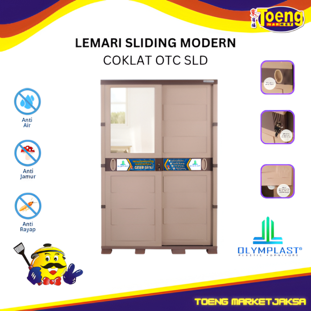 Olymplast OTC SL Modern Lemari Pakaian Plastik Sliding 2 Pintu - CABINET OTC SLIDING MODERN COKLAT O