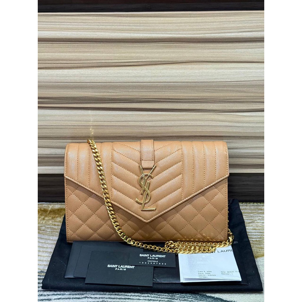 (PRELOVED) YSL WOC Envelope Dark Cork / Caramel Tan GHW 2020