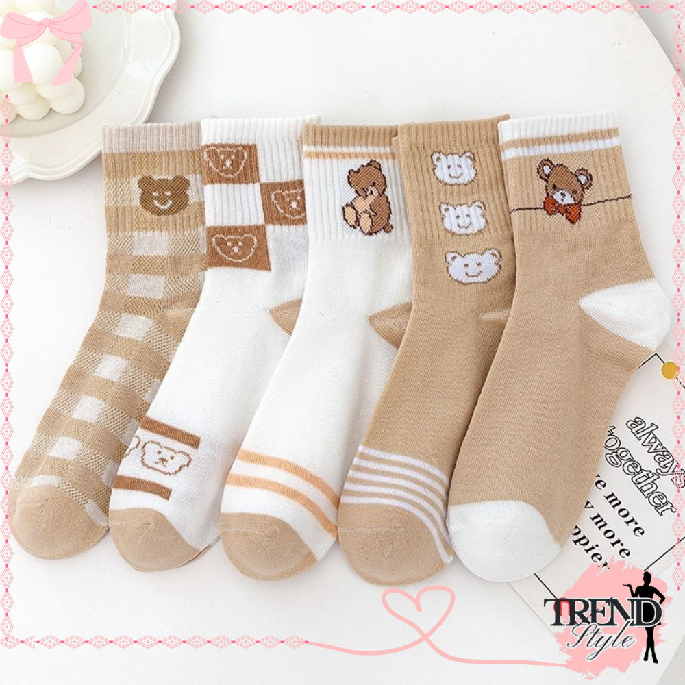 TrendStyle_ KS42 Kaos Kaki Pria Wanita Motif Bear Bear Kaos Kaki Panjang Beruang Fashion Korea Y1663
