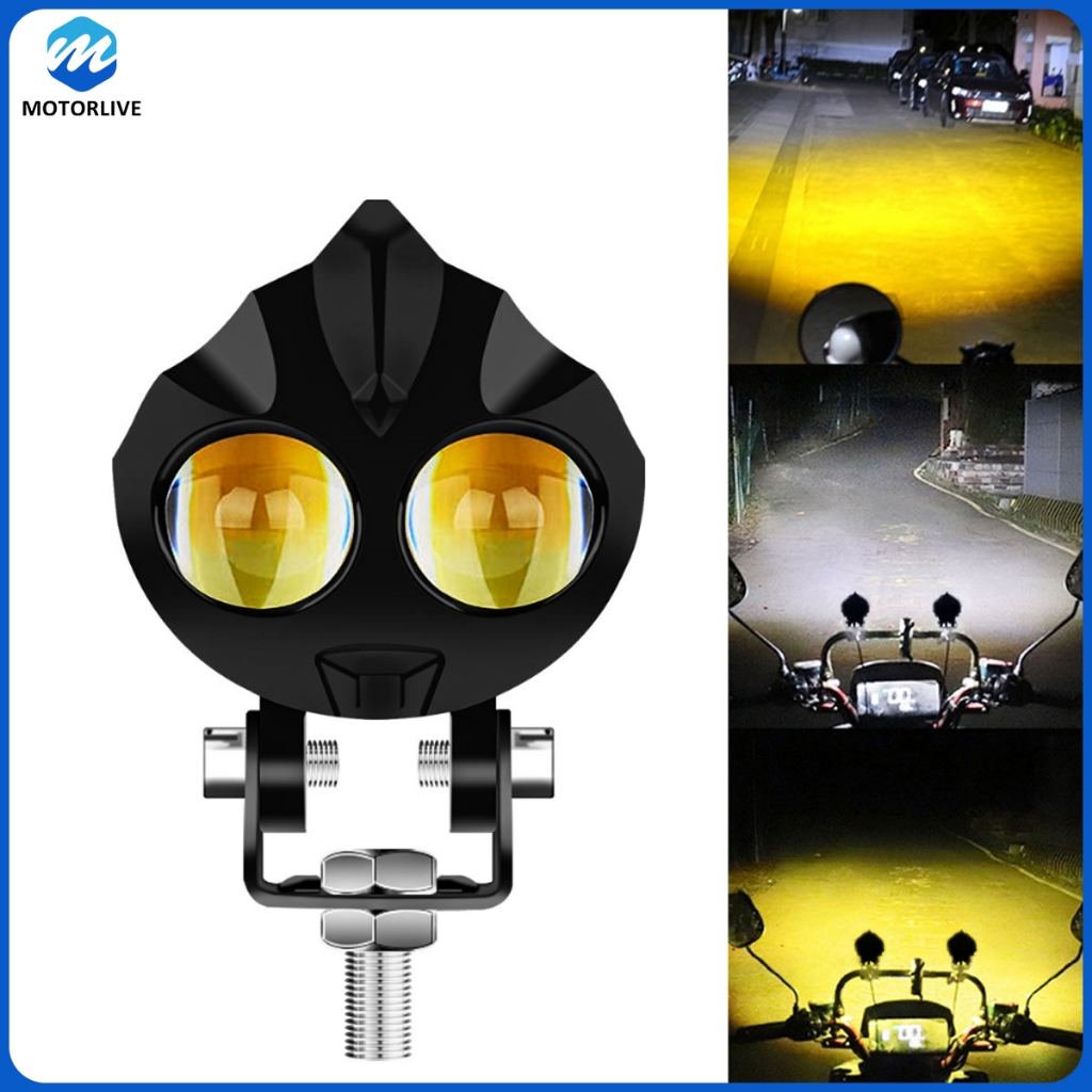 Lampu Depan Sepeda Motor Mini Lampu Sorot LED Putih Dan Kuning 12V Desain Muka Cocok Untuk Modifikas