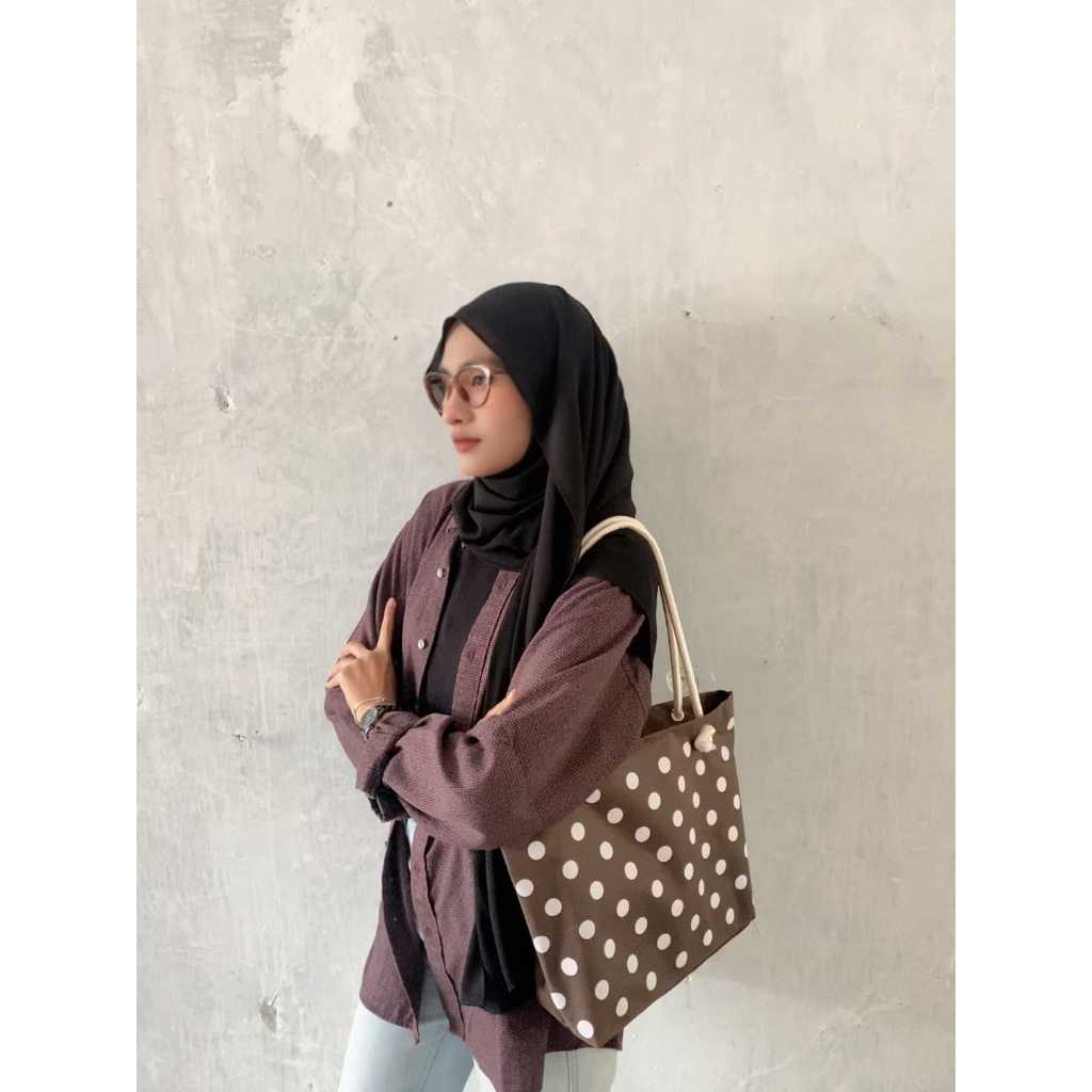 Tas Nilon /Tas Wanita/ Tote Bag/ Tas Polkadot