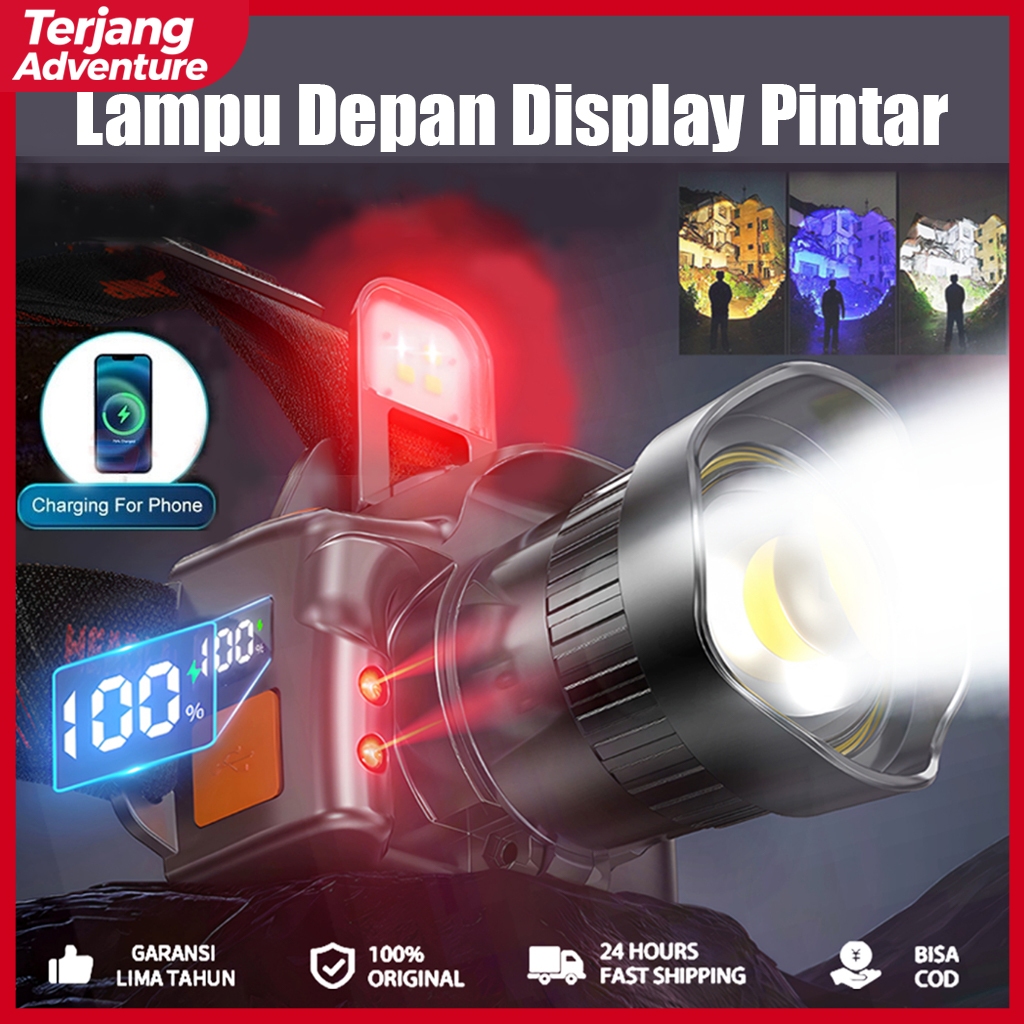 Senter Kepala Led Power Bank Headlamp Zoomable Super Bright - FITUR ANTI NYAMUK LASER MERAH - Fungsi