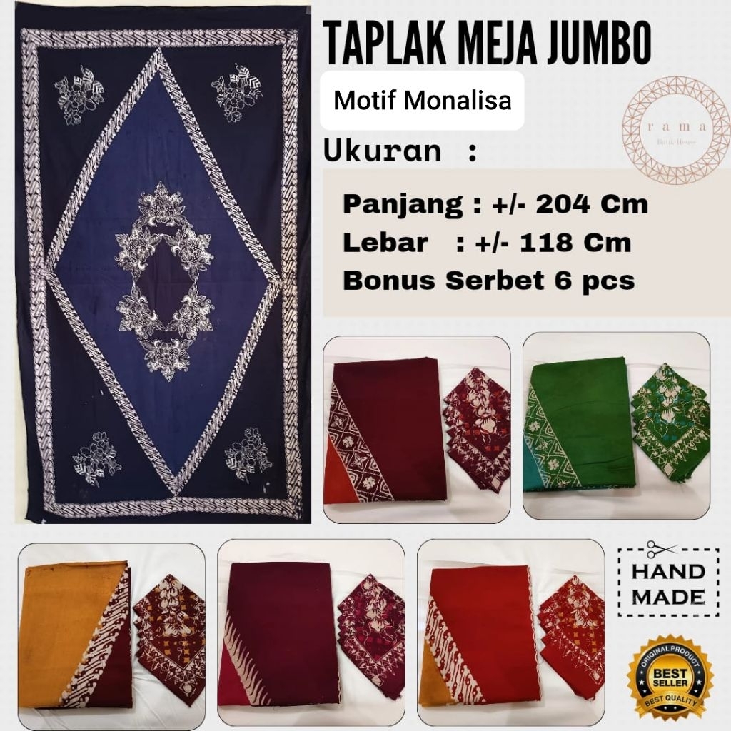 Taplak Meja Jumbo Persegi Panjang Motif Batik Monalisa Bonus Serbet Cantik