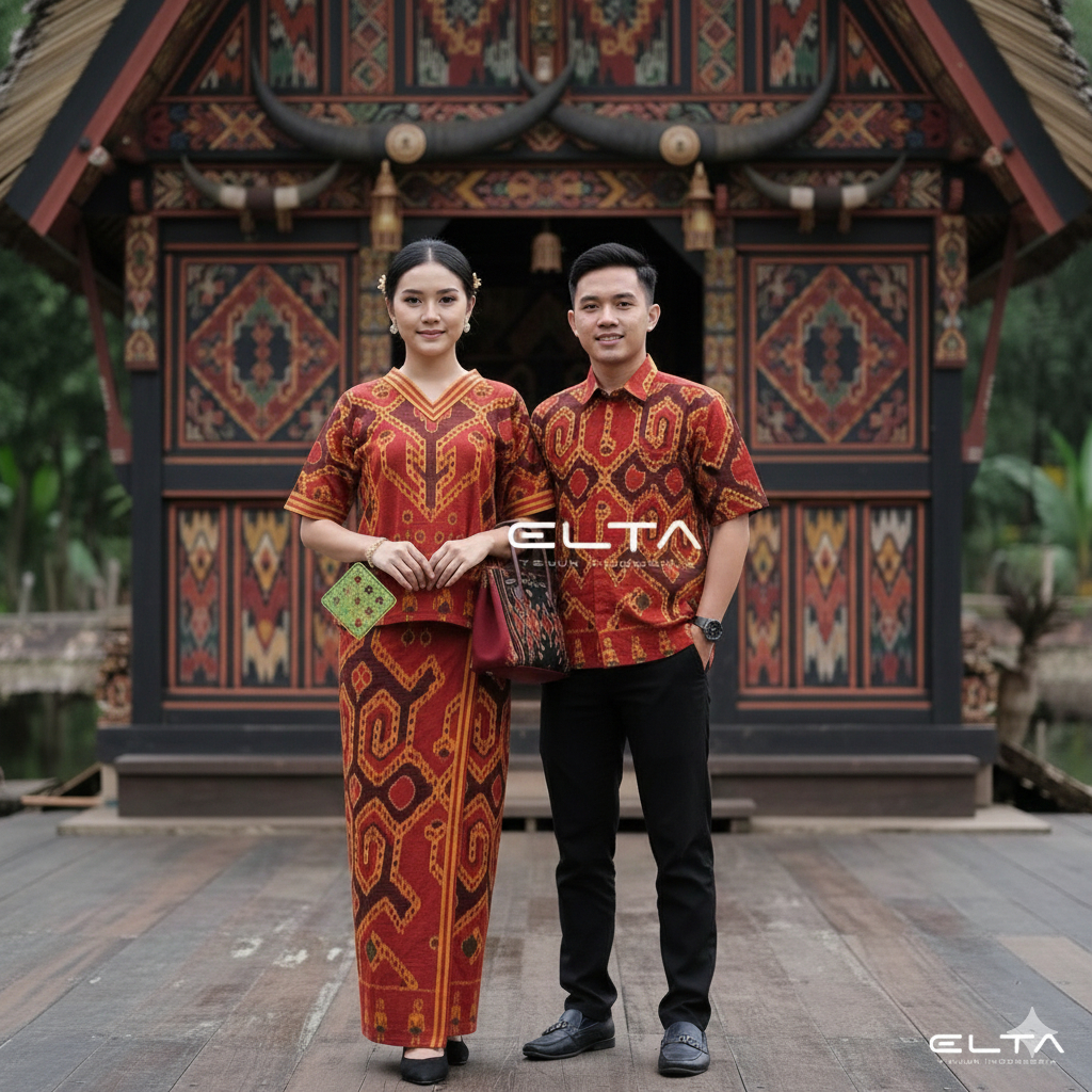 ELTA TENUN Dress Tenun Wanita Motif Toraja | Baju Tenun Toraja Modern Elegan