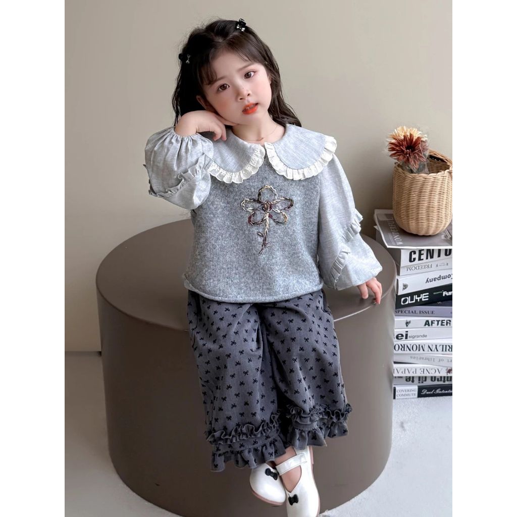 Setelan Import Premium Anak Perempuan Usia 1-4 Tahun | Baju Lengan Panjang Balon Kembung Model Serut