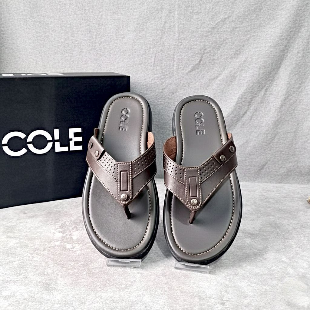 COLE VORKA 01 - Sandal Kulit Laki-Laki Dewasa Casual Model Japit Elegan Kekinian / Sandal Pria Cole 