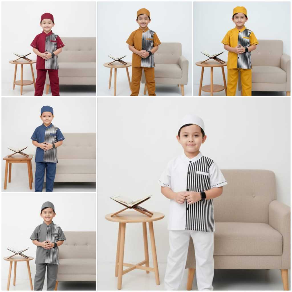 BESTPROMO Setelan Koko Anak Laki Laki 2 3 4 5 6 7 Tahun Baju Muslim Anak Modern Koko Kurta Anak