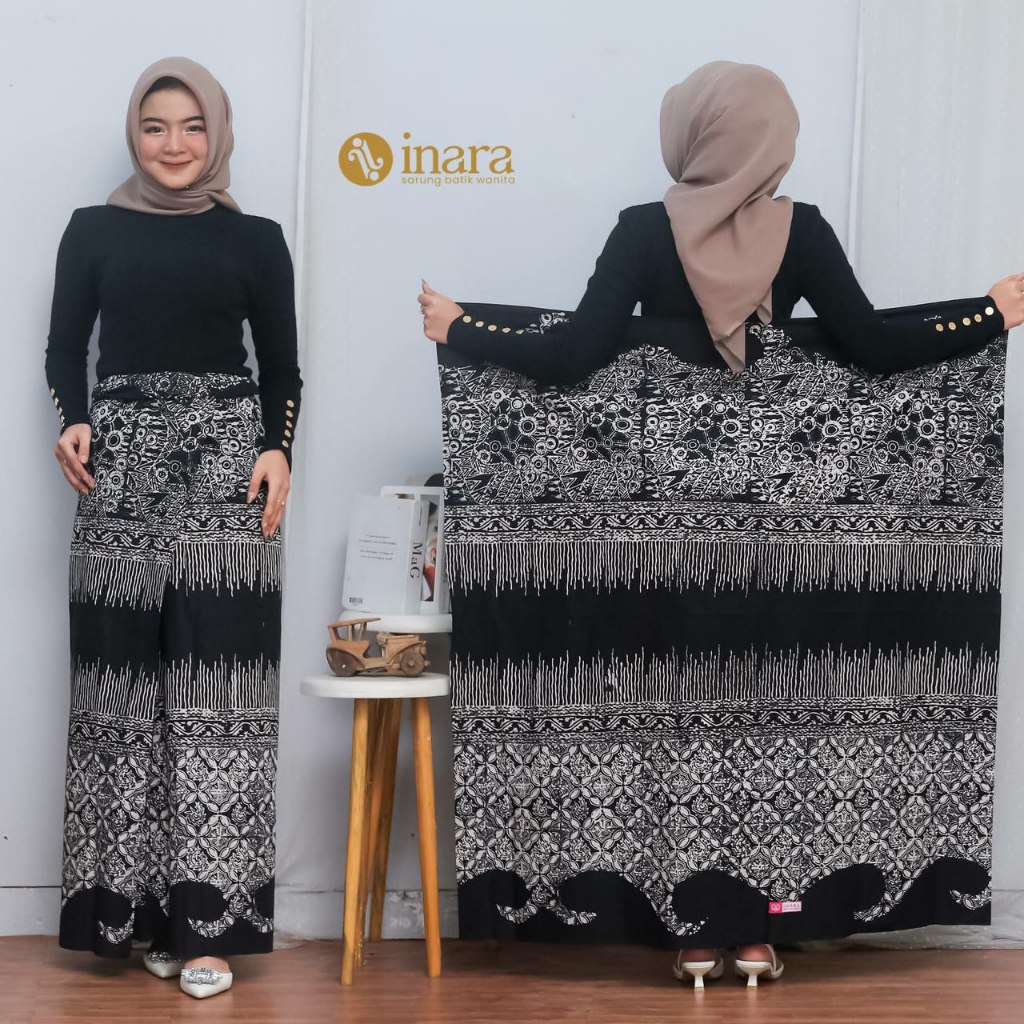 Sarung batik inara wanita in11 monokrom hitam putih songket kembangan sarung santri cewek hadrohpond