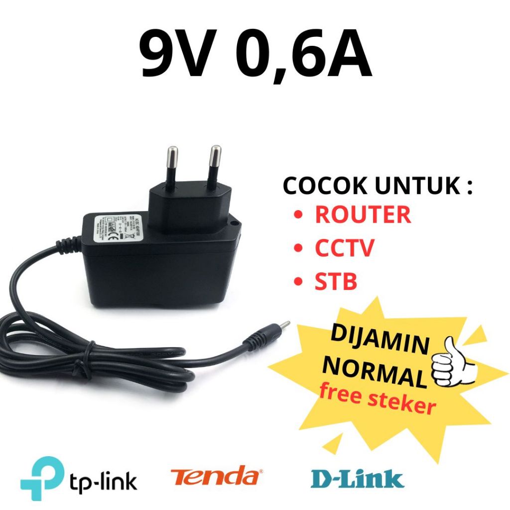 Power Adaptor 9V 0.6A Untuk Router Modem Kamera CCTV Universal Second