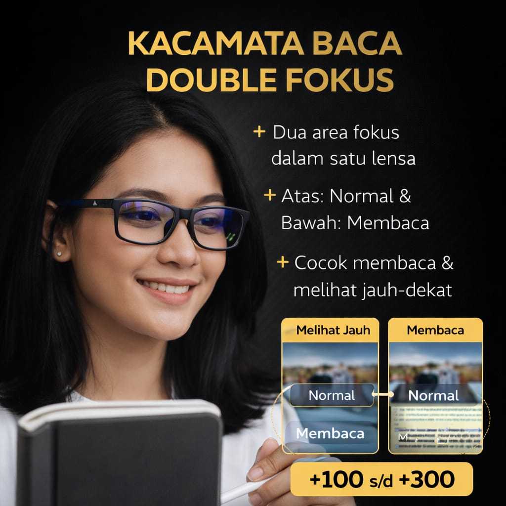 Kacamata Baca Bifokal Double Fokus Photochromic Pria Wanita Frame Sporty Lentur Kaca Mata Plus Auto