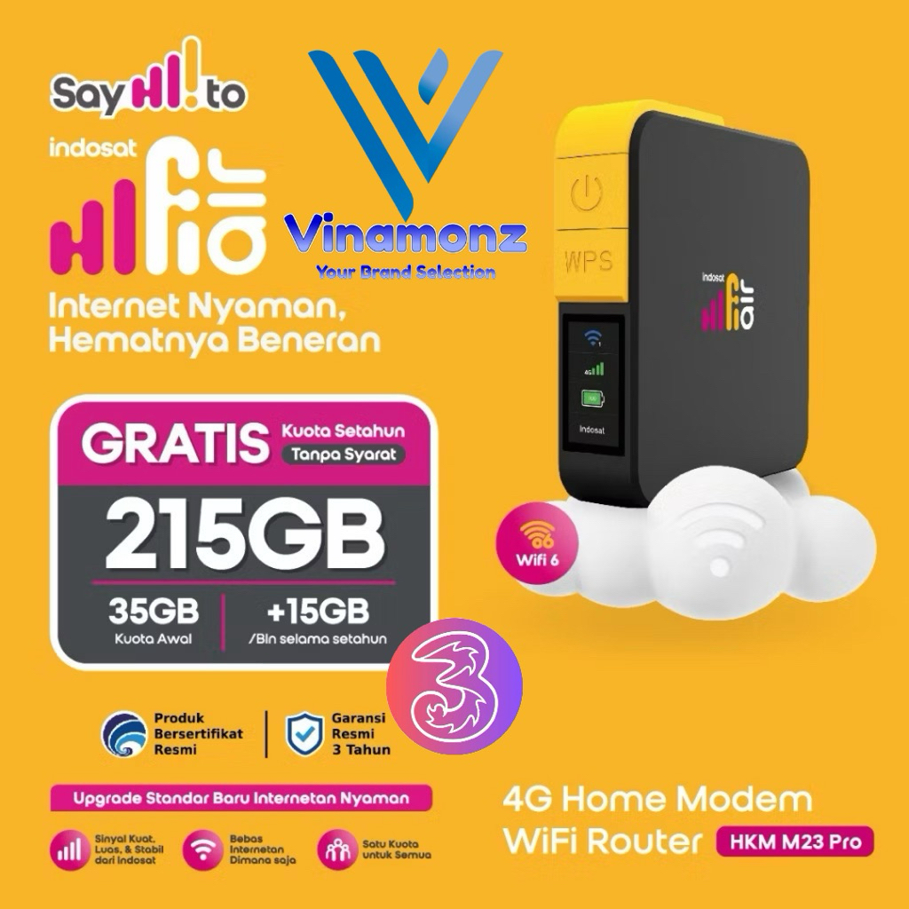 HiFi Air HKM M23 Pro  – Unlock All Operator – Battery 3000mAh – Bonus Kuota 215GB 1 Tahun