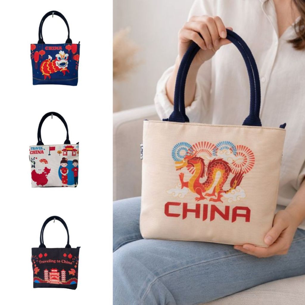 Tas Totabag Wanita Motif China Kanvas Lucu Souvenir Resleting Oleh Oleh | Tas Handmade Lucu Dan Unik
