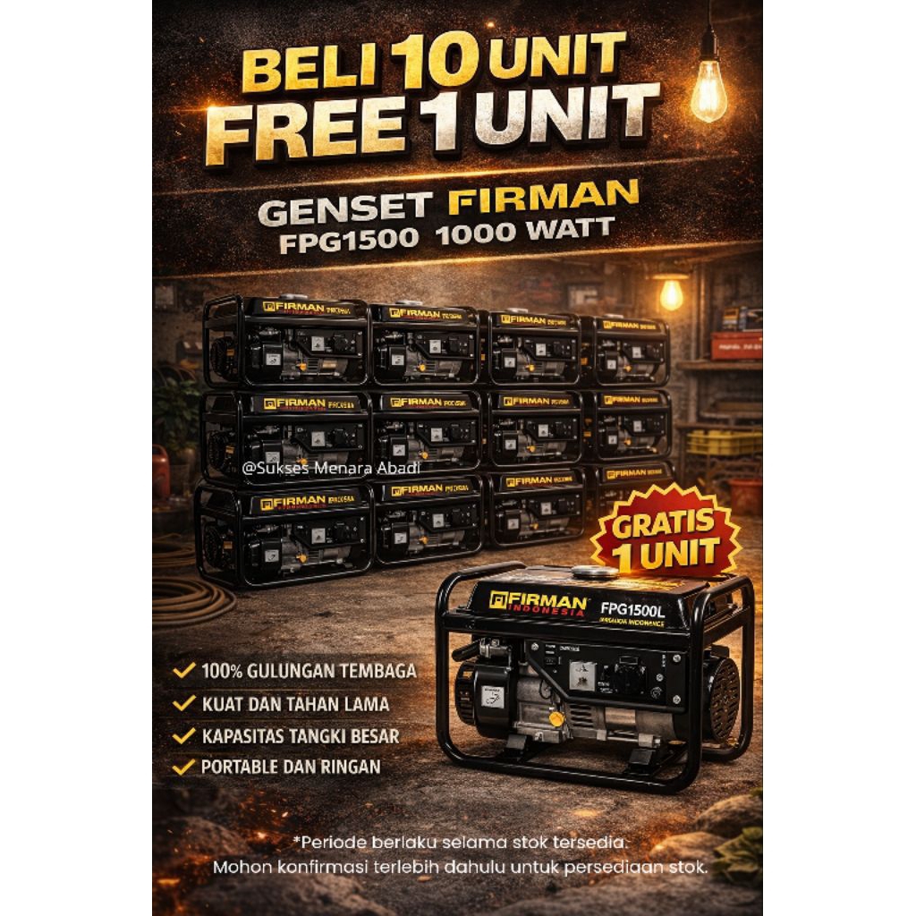[Buy 10 Free 1] Genset FIRMAN dan MOTOYAMA 1000 Watt 100% Tembaga