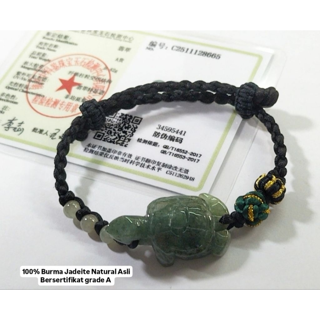 Gelang Giok Kura 100% Burma Jadeite Natural Asli Grade A Bersertifikat 8665