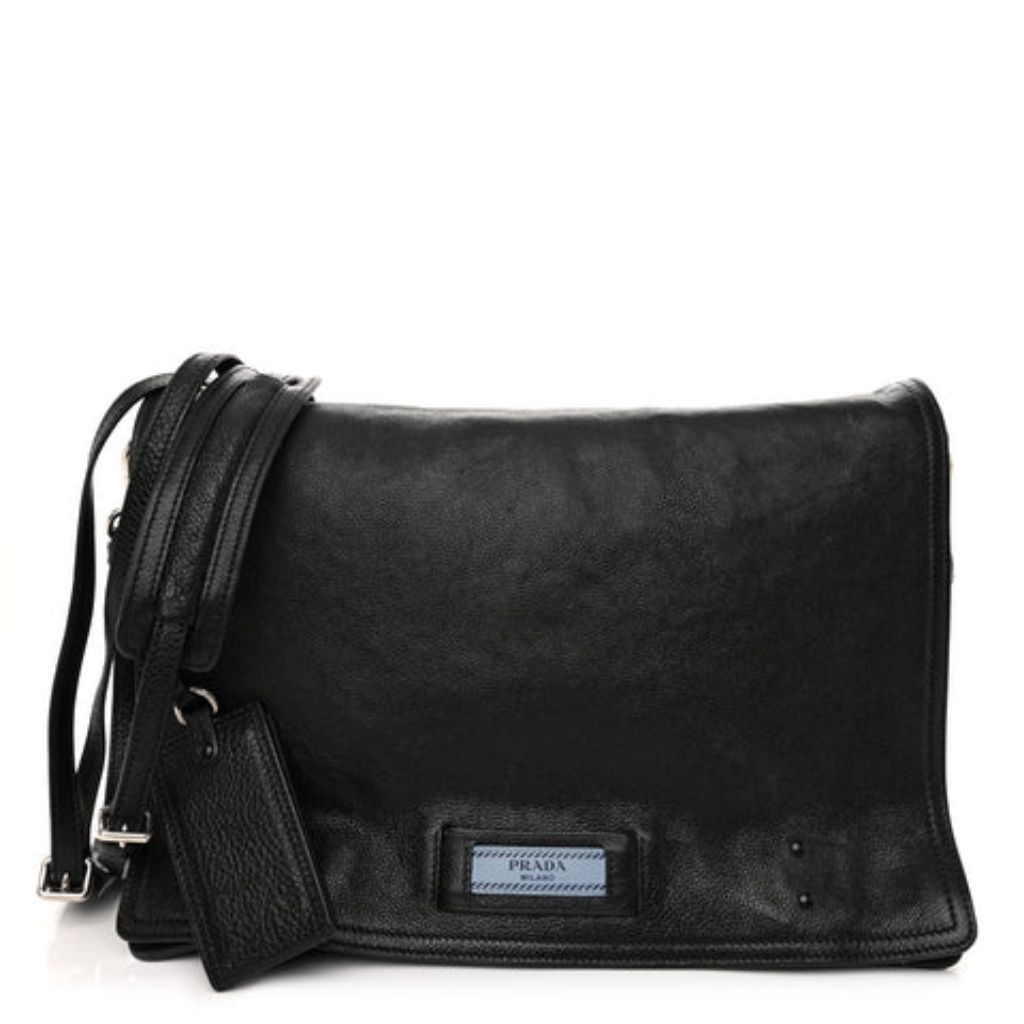 Prada Etiquette messenger bag in black pebbled calfskin leather