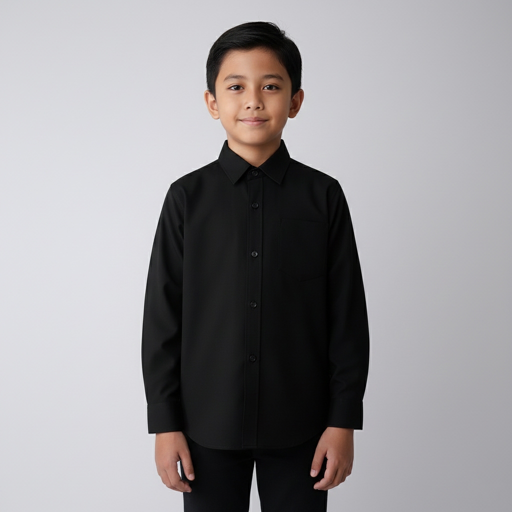 Kemeja Anak Laki-Laki Polos Lengan Panjang Warna Denim | Hem Anak 3–14 Tahun