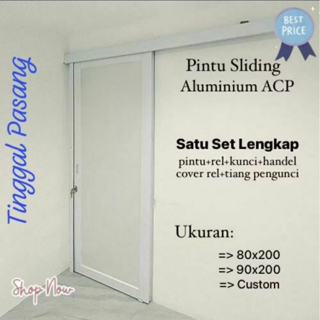 PINTU SLIDING ALUMINIUM ACP | PINTU RUMAH, PINTU SLIDING TINGGAL PASANG (GRATIS PACKING KAYU)
