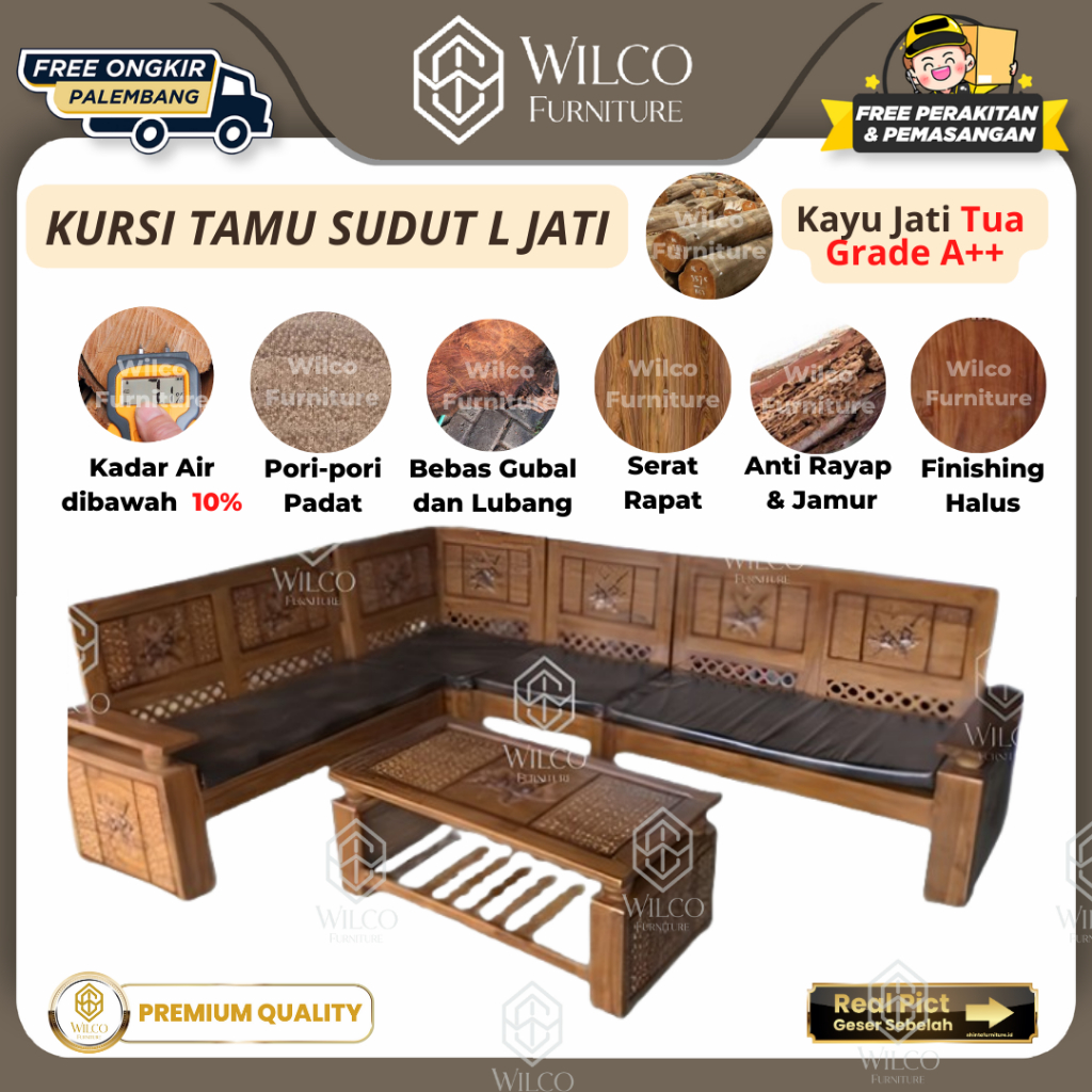 Kursi Tamu L Sudut Jati JATIRA Ukir Clasik / Sofa L Jati Minimalis Ukir Jepara /Sofa Kayu Minimalis 