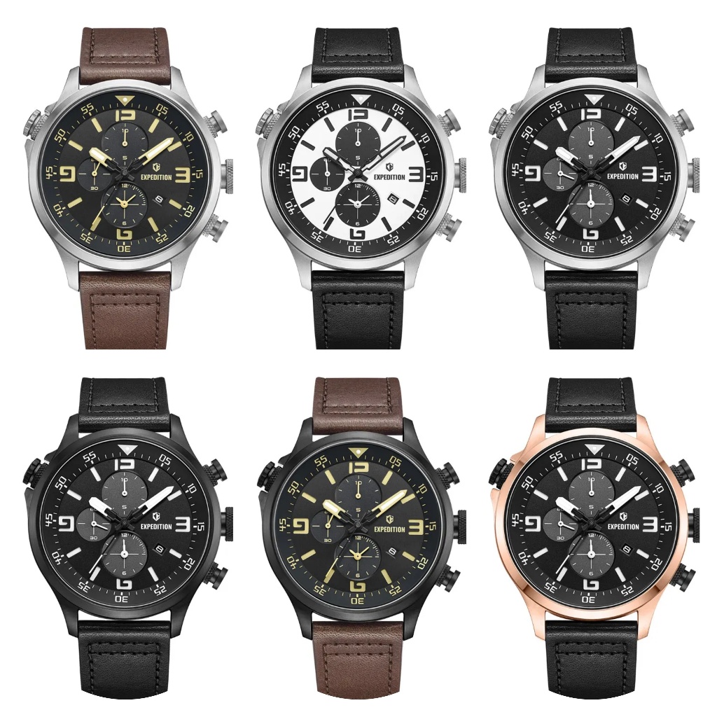 Jam Tangan Pria Expedition E 6318 E6318 MC Leather Strap Original