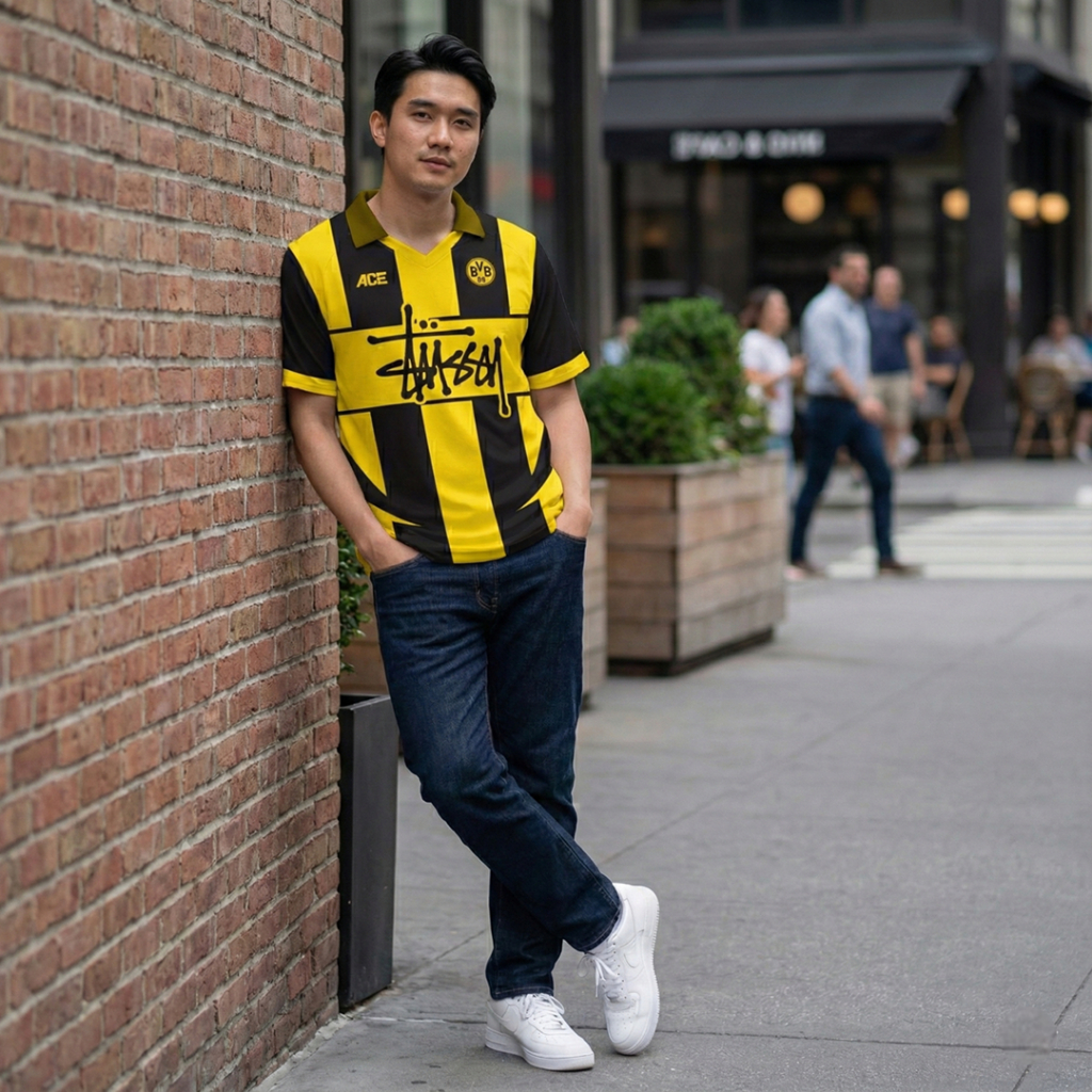 Polo Jersey Retro Fantasy Supporter Version Casual Pria Hitam Kuning Borusia Dortmund